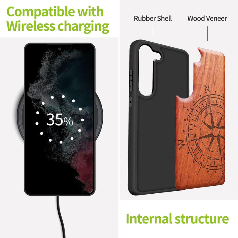 Carveit Handyhülle für Galaxy S23 Plus Case [Holz und TPU Silikon Hybrid hülle] Stossfeste Stossstan