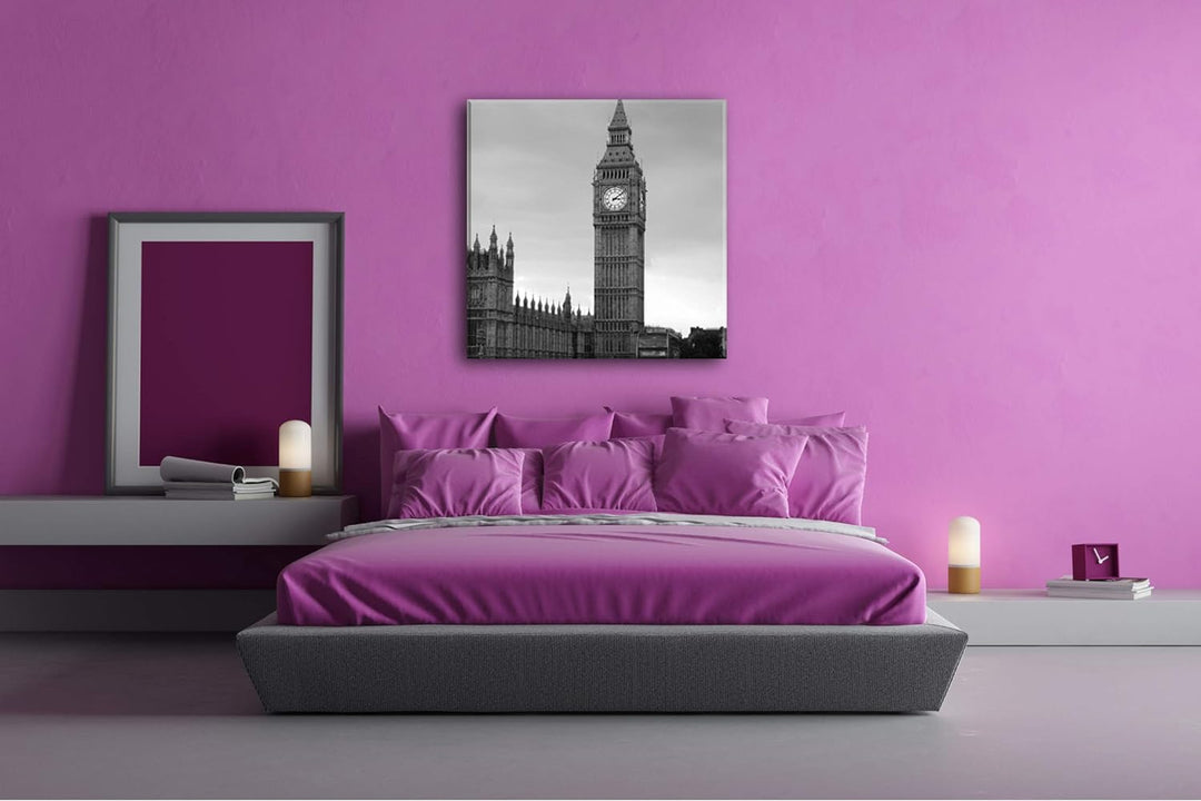 deyoli Big Ben in London Format: 70x70 Effekt: Schwarz&Weiss als Leinwandbild, Motiv auf Echtholzrah