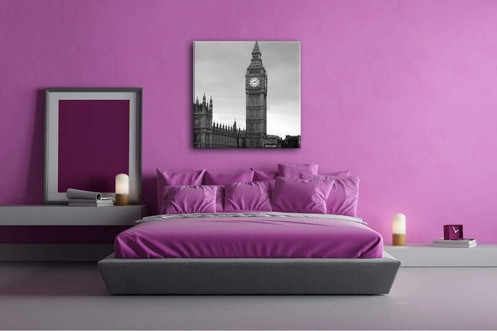 deyoli Big Ben in London Format: 70x70 Effekt: Schwarz&Weiss als Leinwandbild, Motiv auf Echtholzrah