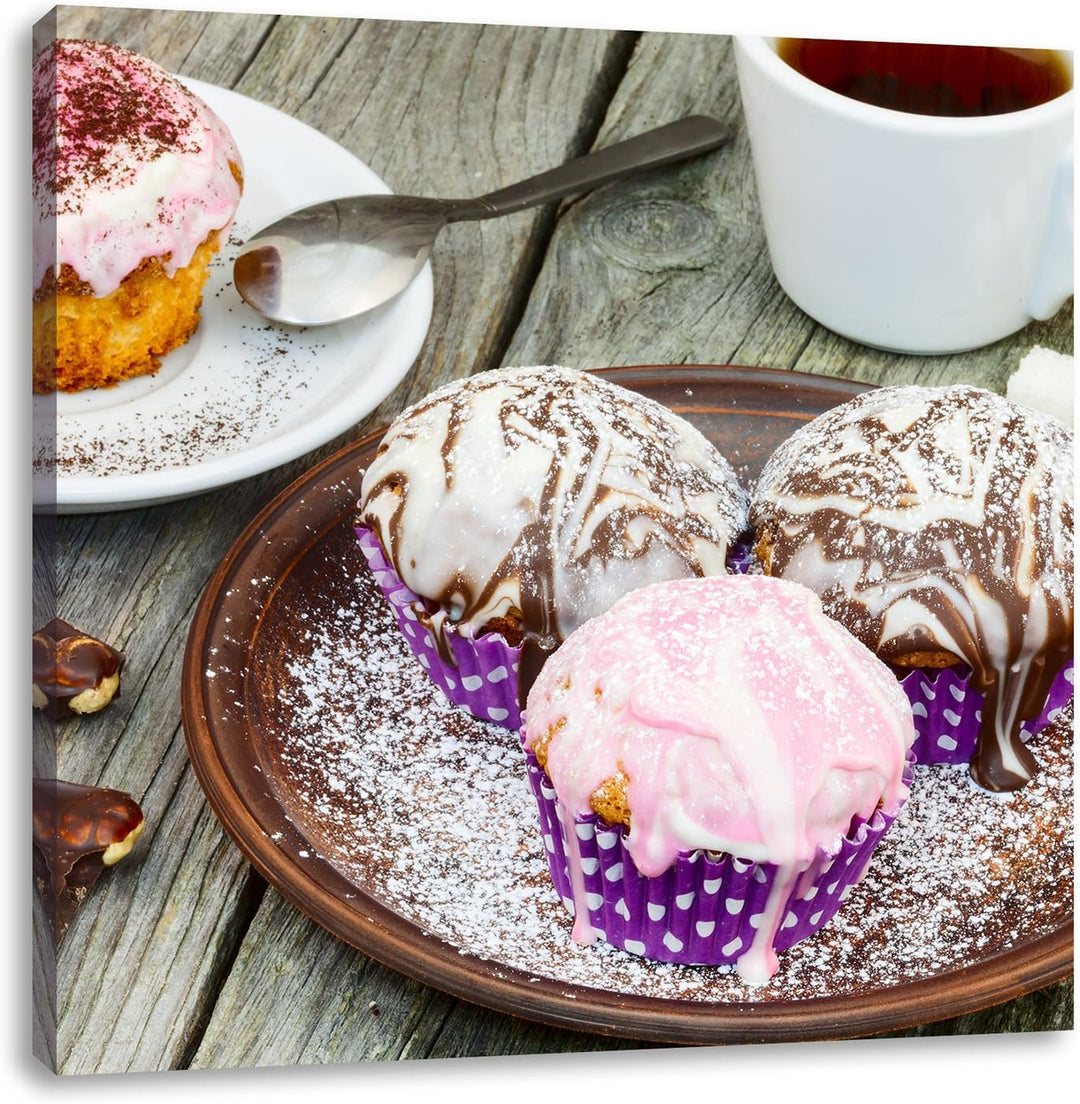 Köstliche Cupcakes, Format: 70x70 auf Leinwand, XXL riesige Bilder fertig gerahmt mit Keilrahmen, Ku
