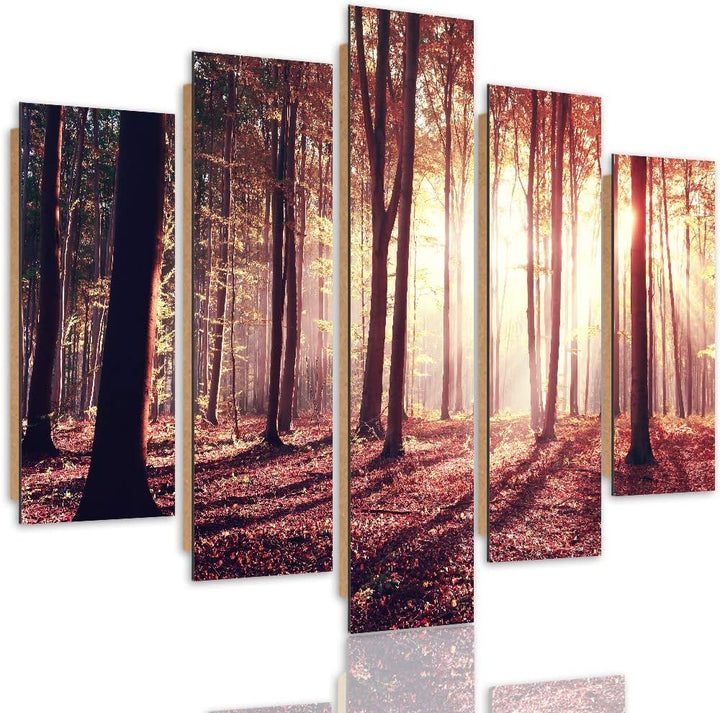 Bilder 5 Teilig Landschaft Deco Panel Kunst Bäume Sonnenuntergang rot 100x70 cm Deco panel 100x70 cm