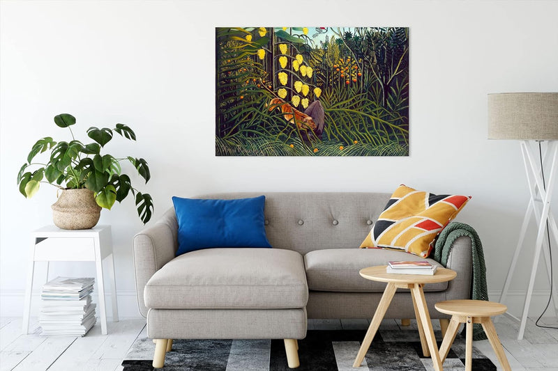 Generisch Henri Rousseau - Kampf zwischen Tiger und Büffel als Leinwandbild / Grösse: 120x80 cm / Wa