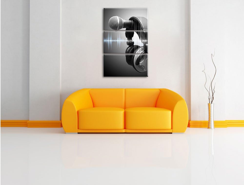 Pixxprint Mikrofon 3-Teiler Leinwandbild 120x80 Bild auf Leinwand