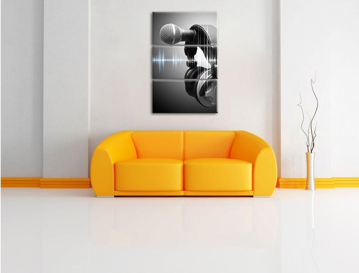 Pixxprint Mikrofon 3-Teiler Leinwandbild 120x80 Bild auf Leinwand