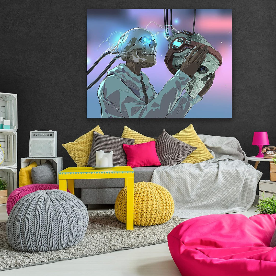 wandmotiv24 Totenkopf Wandbild aus Acrylglas, Grösse 100x75cm, Querformat, Skelett mit Maske, Techni