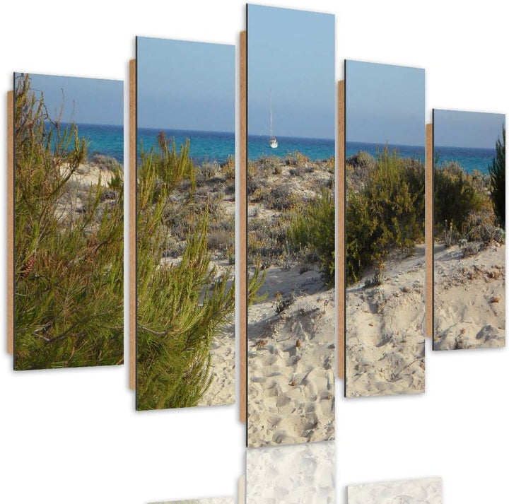 Bilder Modern Landschaft 5 Teilig Design Art Strand Dünen See bunt 100x70 cm Deco panel 100x70 cm B,