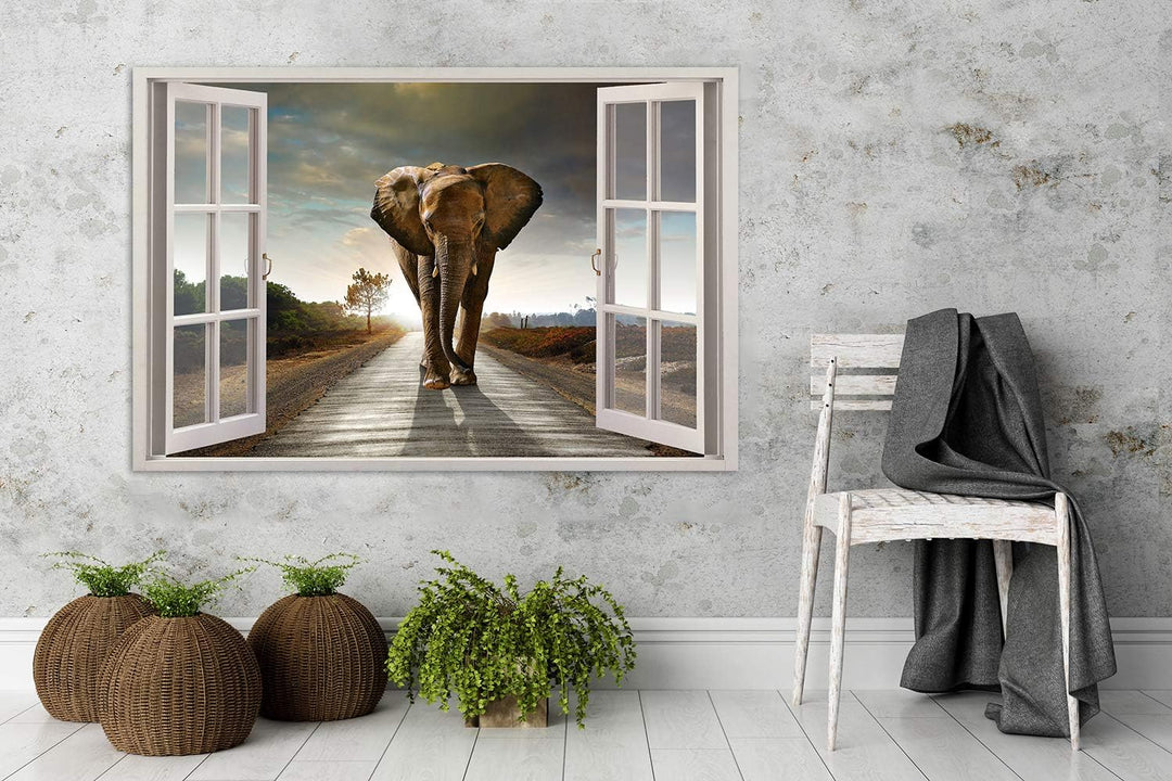 Feeby Viles - Leinwand Bilder - Fensterblick Natur- 90x60 cm- Deko Wohnzimmer - Wandbilder Schlafzim