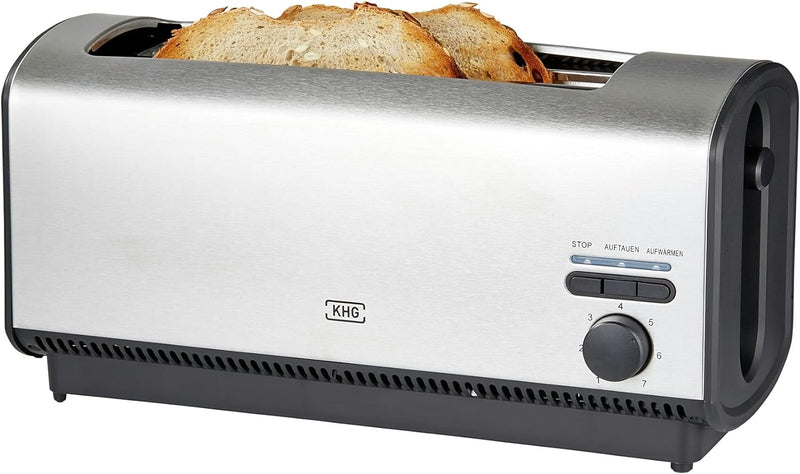 KHG Toaster TO-1200VS | Langschlitztoaster 4 Scheiben Edelstahl matt 1200 W | mit Brötchenaufsatz, 7