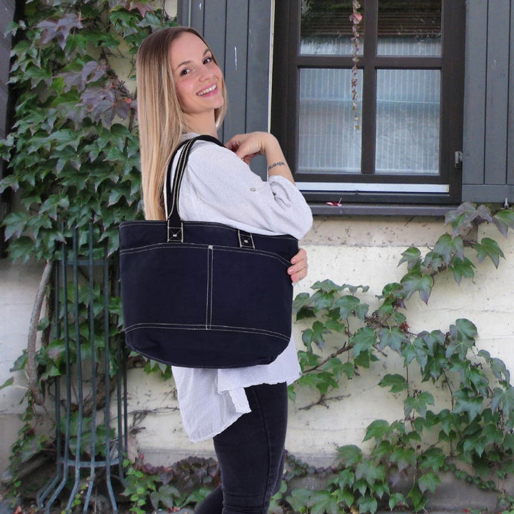 Domelo Damen Handtasche/Shopper. Vegane Schultertasche aus Canvas. Grosse schlichte Tote Tasche aus