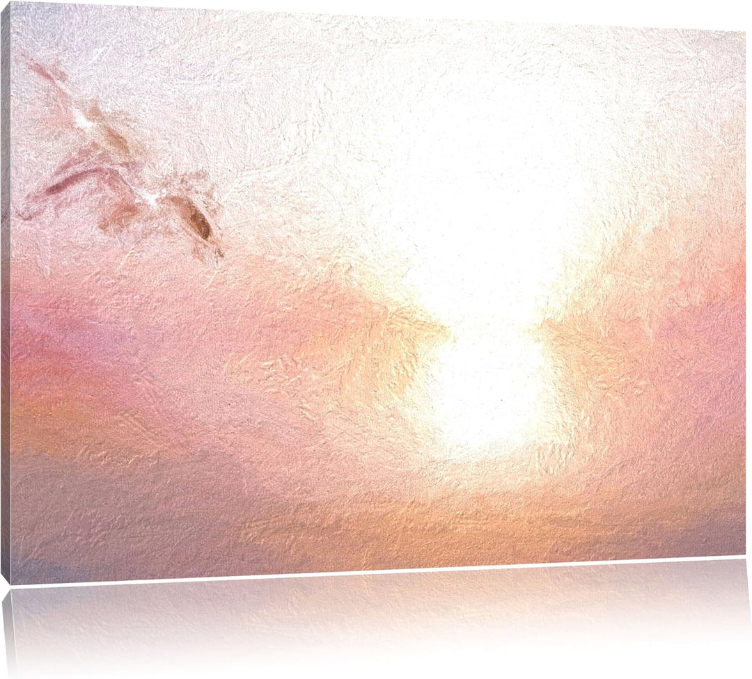 Möwen am Meer bei Sonnenaufgang Deluxe Format: 100x70 cm auf Leinwand, XXL riesige Bilder fertig ger