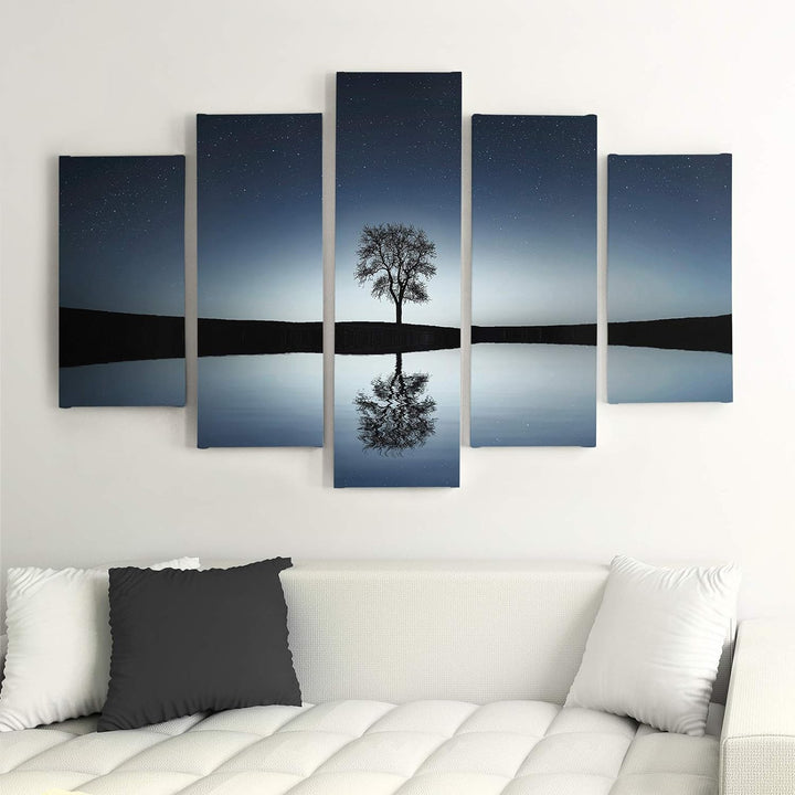 Feeby Wandbild Abstrakt 100x70 cm - Deco Panel - 5 Teilig - Kunstdruck Baum Wasser blau Deco Panel 1