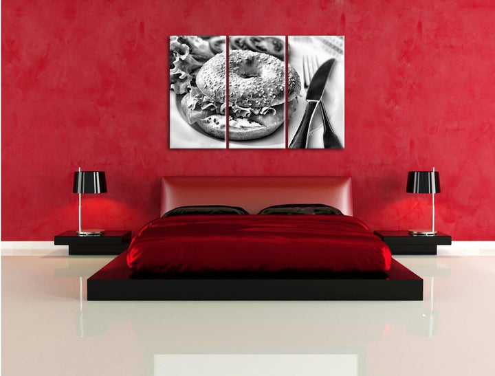 Pixxprint Frischer Lachs Beagle als Leinwandbild/Grösse: 3 Teilig (120x80) cm/Wandbild/Kunstdruck/fe