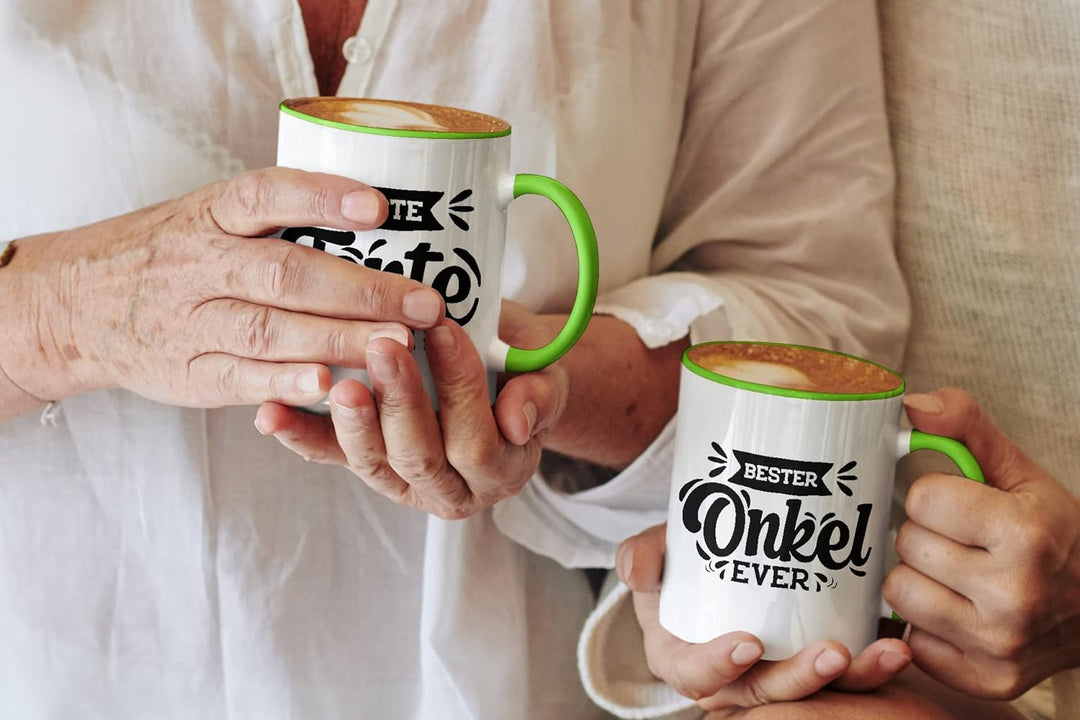 Trendation - Tante und Onkel Geschenk Tasse Set Kaffeetassen Geschenke Weihnachten (Grün), Grün