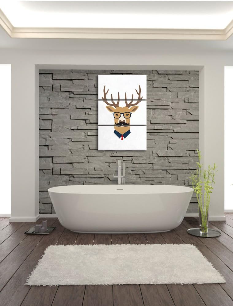 Pixxprint Hipster Hirsch weiss 3-Teiler Leinwandbild 120x80 Bild auf Leinwand