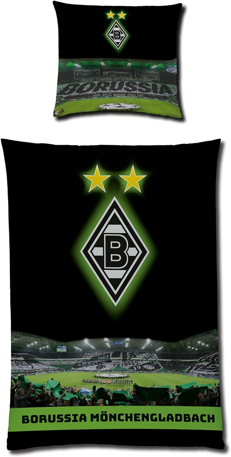 Borussia Mönchengladbach Wende-Bettwäsche - Borussia-Park Leuchtet im Dunkeln 135 x 200 + 80 x 80 cm