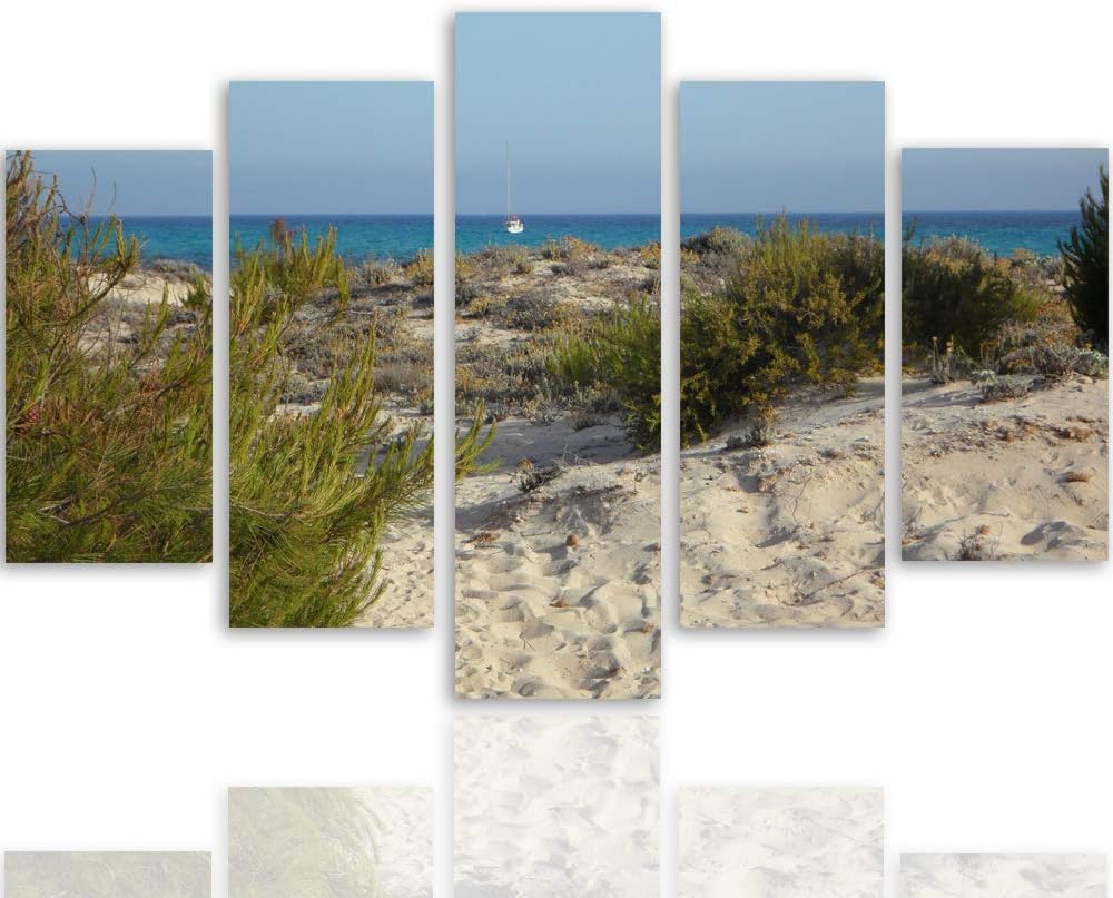 Bilder Modern Landschaft 5 Teilig Design Art Strand Dünen See bunt 100x70 cm Deco panel 100x70 cm B,