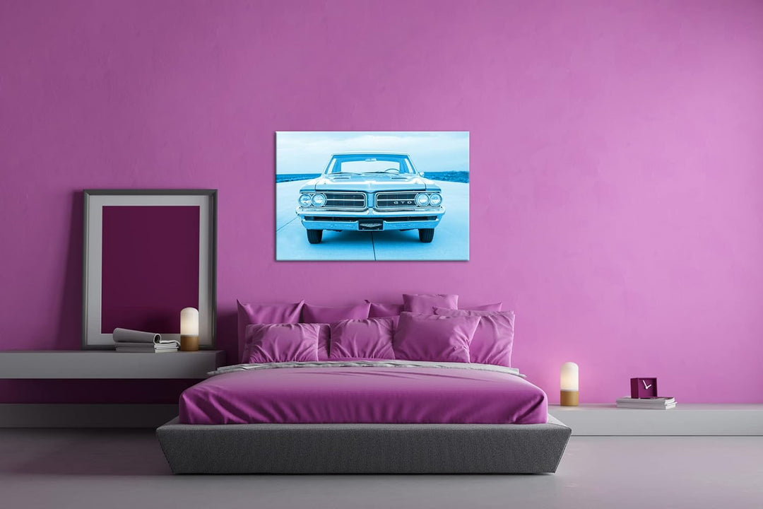 deyoli Muscle Car auf einer Landebahn Format 80x60 Effekt: Monocrome Blau als Leinwandbild, Motiv fe
