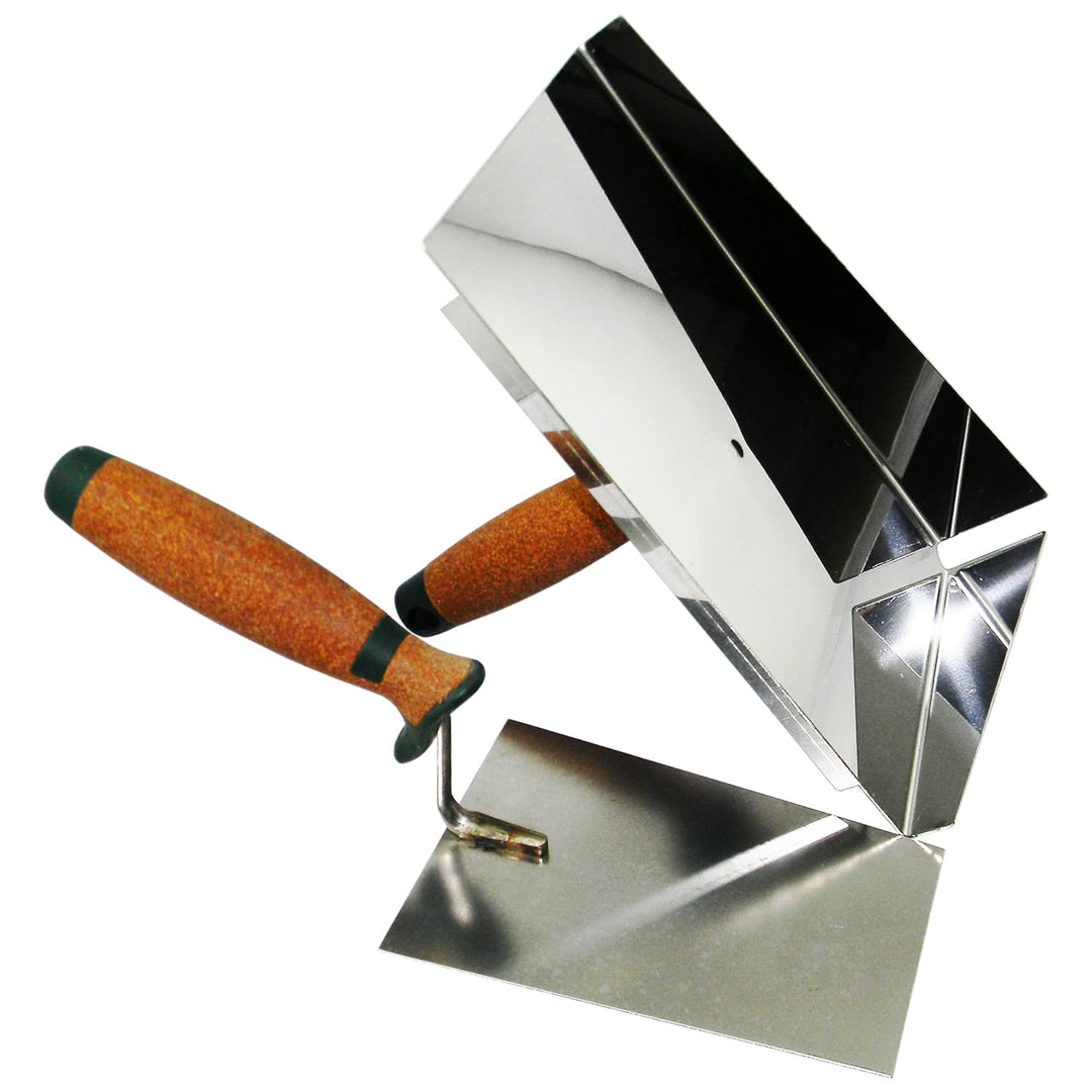 Fugblech Edelstahl 245 x 155mm Verfugungsblech Fugenhilfe + Trapezkelle 180mm Korkgriff Maurerkelle