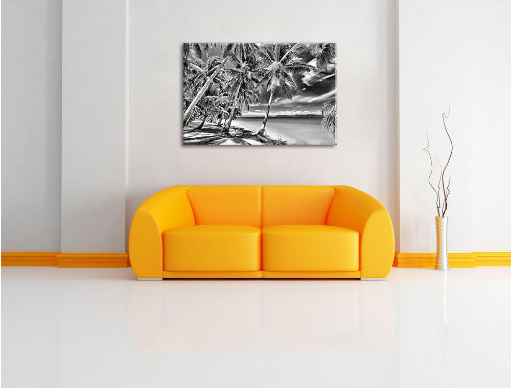 Pixxprint Palmen Traumstrand / 100x70cm Leinwandbild bespannt auf Holzrahmen/Wandbild Kunstdruck Dek