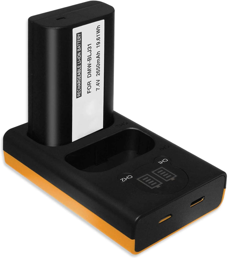 1x Akku 2650 mAh + Dual-Ladegerät (USB, mit LCD) für DMW-BLJ31 kompatibel mit Panasonic Lumix DC-S1,