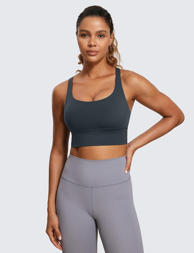 CRZ YOGA Damen Strappy Longline Sport BH - Ohne Bügel Gepolstert Sports Bra Yoga Workout Fitness Cro