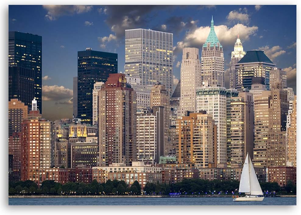 Feeby Bild auf Leinwand Architektur Kunstdruck modern Manhattan Braun 80x60 cm Leinwandbild 80x60 cm