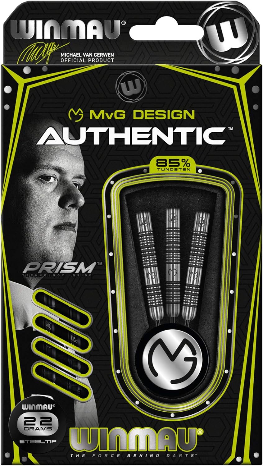 WINMAU Michael Van Gerwen MvG Authentic 22g Profi Wolfram Steeltip Dartpfeile Set mit Flights und Sc