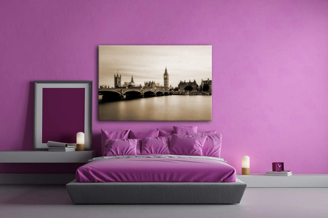 deyoli Skyline von London Format: 60x40 Effekt: Sepia als Leinwandbild, Motiv fertig gerahmt auf Ech