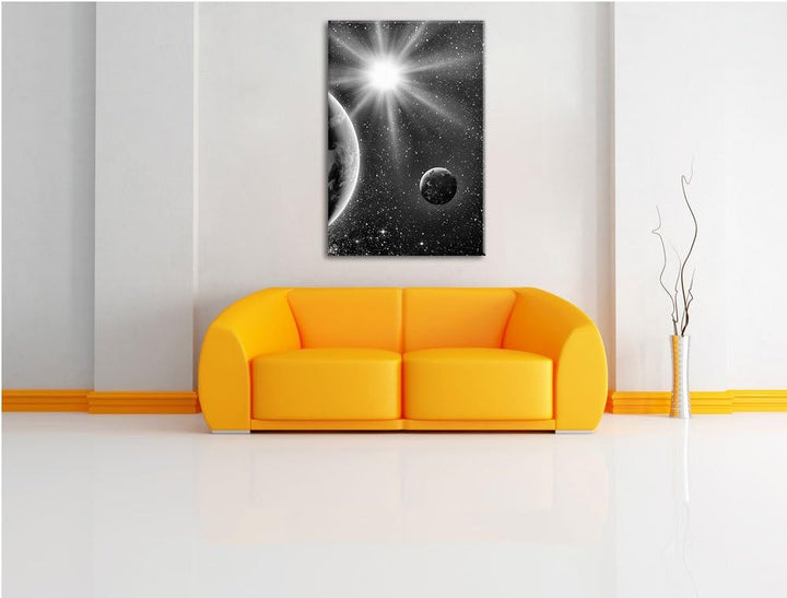 Pixxprint Monocrome, Erde im Weltall, Format: 100x70 auf Leinwand, 100x70