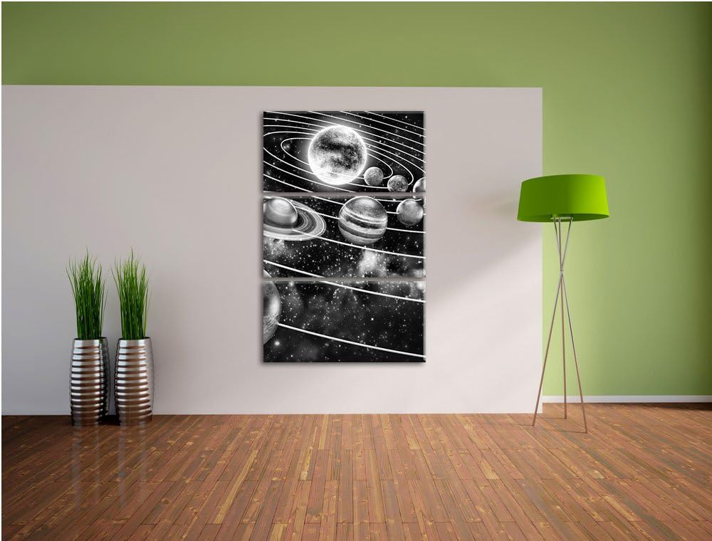 Pixxprint Sonnensystem mit unseren Planeten als Leinwandbild/Grösse: 3 Teilig (120x80 cm) cm/Wandbil