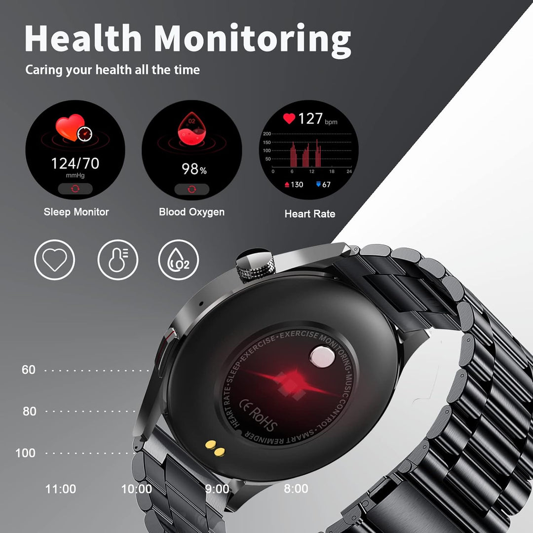 Smartwatch mit Telefonfunktion, 1,32 Zoll Smartwatch Herren mit Bluetooth Pulsuhr Schlafmonitor, Her