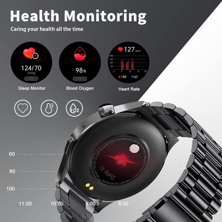 Smartwatch mit Telefonfunktion, 1,32 Zoll Smartwatch Herren mit Bluetooth Pulsuhr Schlafmonitor, Her