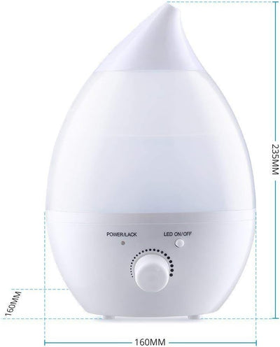 Pritech 1.3L Humidificateur à ultrasons ioniseur / Diffuseur d'arôme Teardrop / LED 7 Couleur Forme