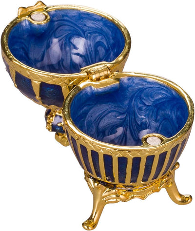 danila-souvenirs Fabergé-Stil Gerippten Ei Schmuckkästchen mit Kaiserkrone 6,5 cm blau