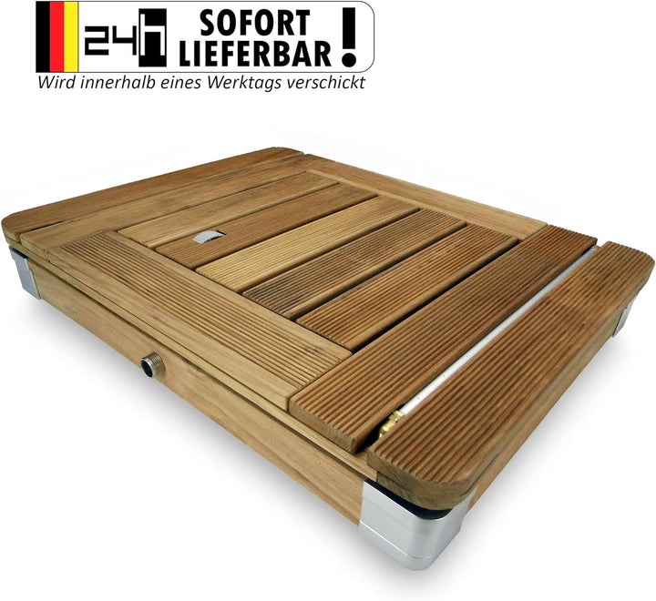 @tec Bodendusche Mobile Outdoor Gartendusche Camping-Dusche aus massivem Teak-Holz - Pool-Dusche, Sa