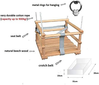 Holz Babyschaukel Kinderschaukel Holz Babywippe Zimmerschaukel Indoor Baby Schaukel Stoff Babysitz B