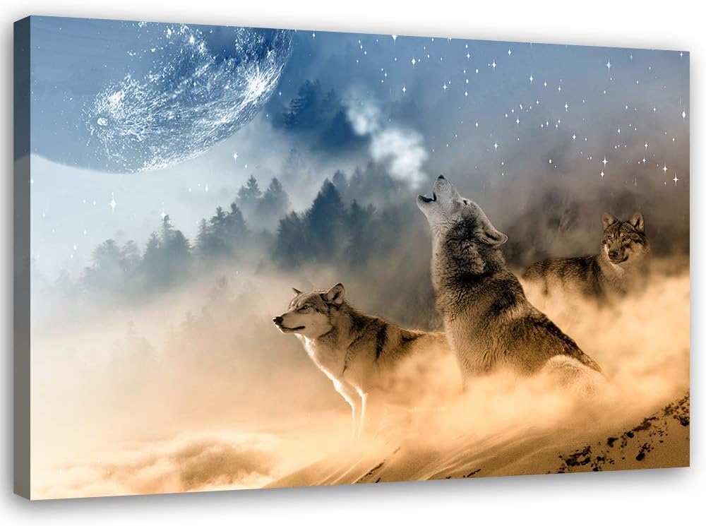Feeby Vlies Leinwandbild Wildtiere 80x60 cm Wand Bild Kunstdruck Deko Wohnzimmer Wohnungs Deko Rudel