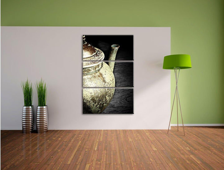 Pixxprint Teekanne aus Keramik als Leinwandbild/Grösse: 3 Teilig (120x80) / Wandbild/Kunstdruck/fert