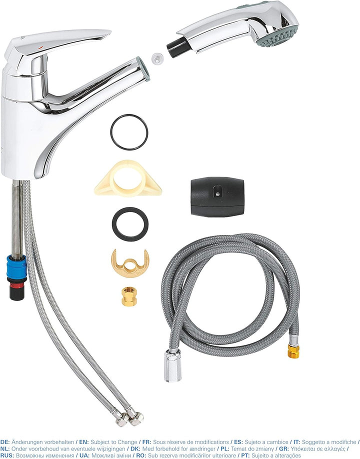 GROHE Eurodisc - Einhand-Spültischbatterie (schwenkbarer Gussauslauf, flexible Anschlussschläuche, S