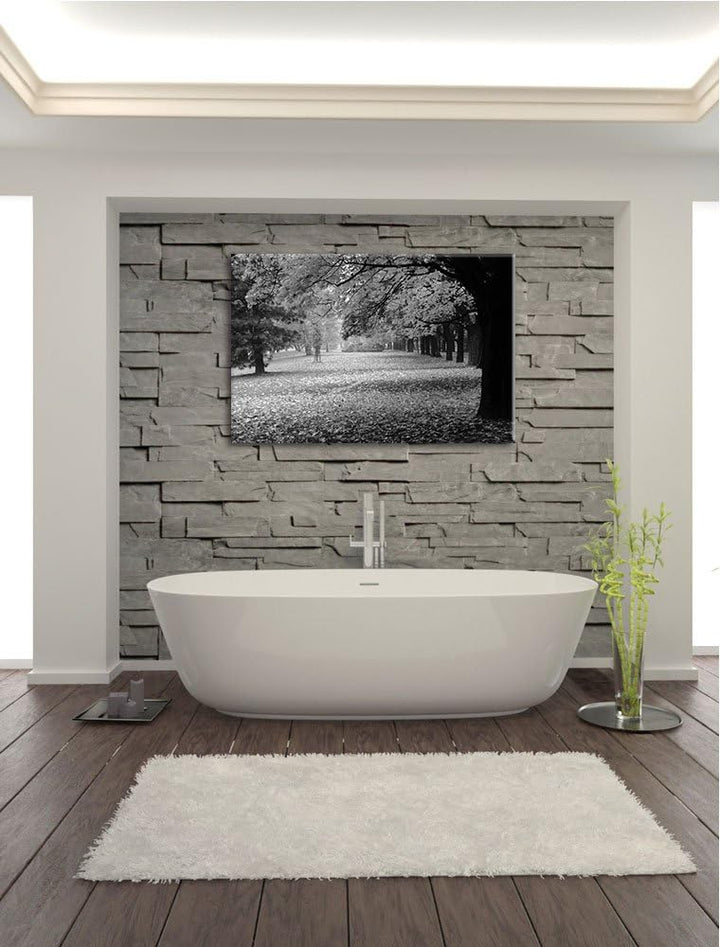 schöner Park im Herbst schwarz/weiss Format: 100x70 auf Leinwand, XXL riesige Bilder fertig gerahmt