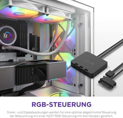 NZXT F140 RGB Core Doppelpackung – 2 × 140 mm nabenmontierte RGB-Lüfter mit RGB-Steuerung – 8 einzel
