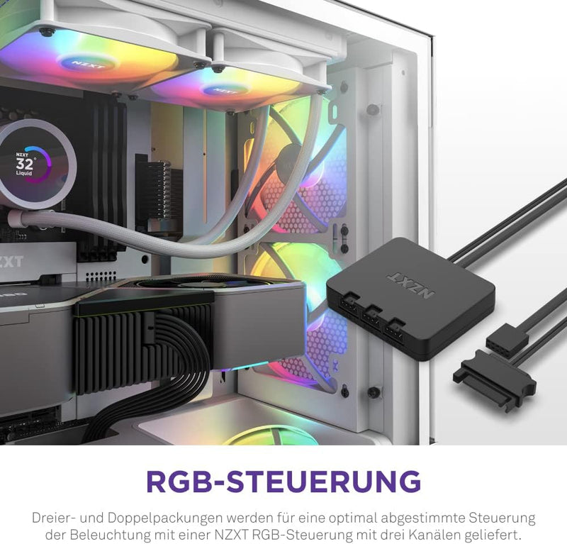 NZXT F140 RGB Core Doppelpackung – 2 × 140 mm nabenmontierte RGB-Lüfter mit RGB-Steuerung – 8 einzel