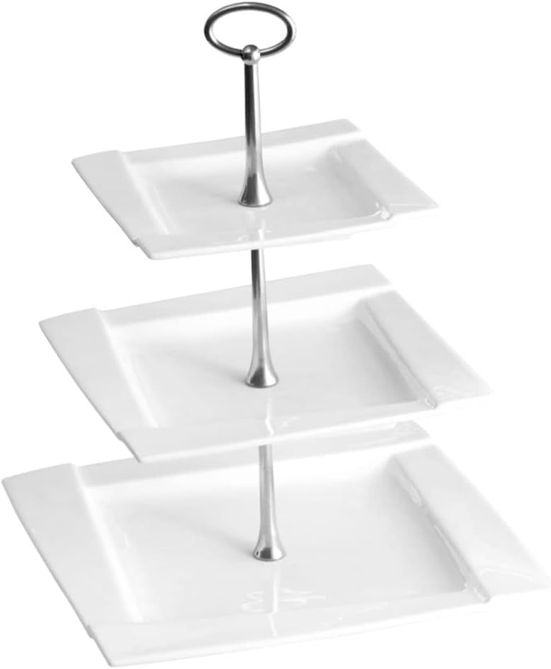 AMBITION Etagere Porzellan 3 stöckig Kubiko 25 x 25 cm quadratischer Tortenständer für Obst Törtchen
