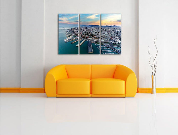 Pixxprint San Francisco bei Sonnenuntergang als Leinwandbild | Grösse: 3 Teilig (120x80) | Wandbild|