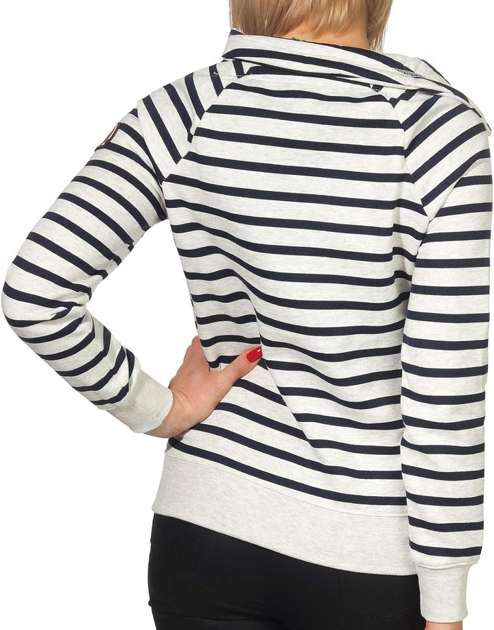 ONLY Damen gestreiftes Sweatshirt Randi Nadine Knopfleiste 15170109 Oatmeal Stripes/Night Sky M