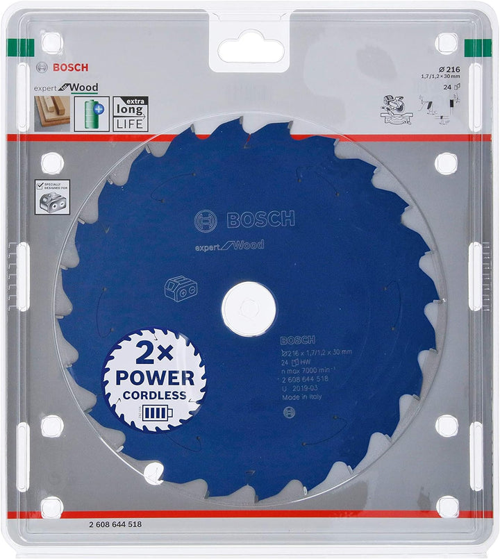 Bosch Professional 1x Kreissägeblatt Expert for Wood (Holz, Sägeblatt Ø 216 x 30 x 1,7 mm, 24 Zähne,