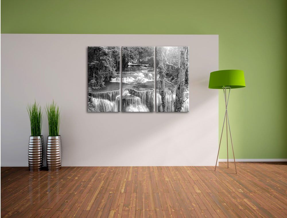 Pixxprint Wasserfall im Regenwald als Leinwandbild/Grösse: 3 Teilig (120x80 cm) cm/Wandbild/Kunstdru