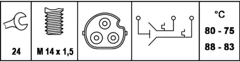 HELLA 6ZT 007 837-101 Temperaturschalter, Kühlerlüfter - 12V - Anschlussanzahl: 3 - Rundstecker - ge