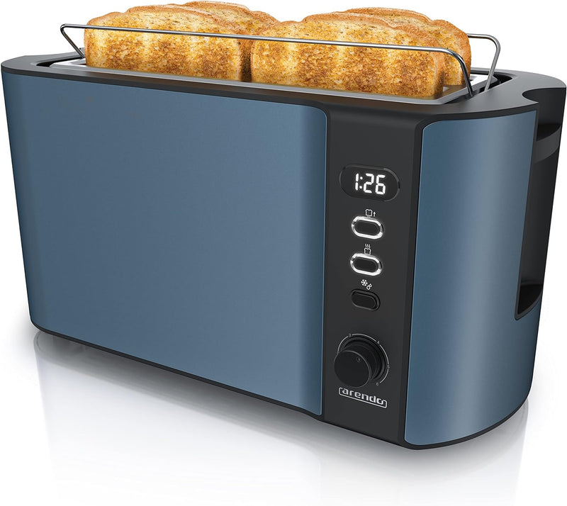 Arendo - Edelstahl Toaster Langschlitz 4 Scheiben - Defrost Funktion - wärmeisolierendes Gehäuse - m