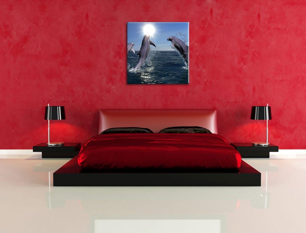 Pixxprint springende Delphine als Leinwandbild Quadratisch/Grösse: 70x70 / Wandbild/Kunstdruck/ferti